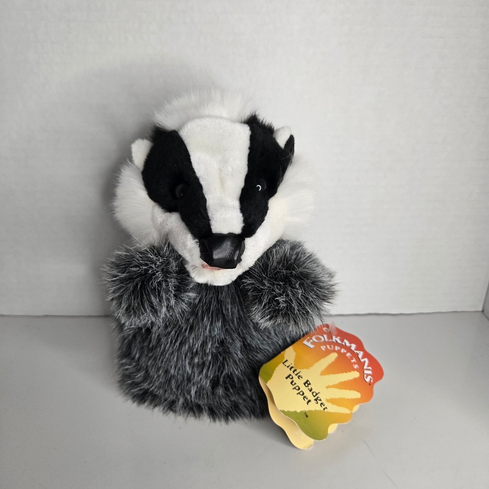 Folkmanis Little Badger Realistic Hand Puppet New NWT Black White Plush